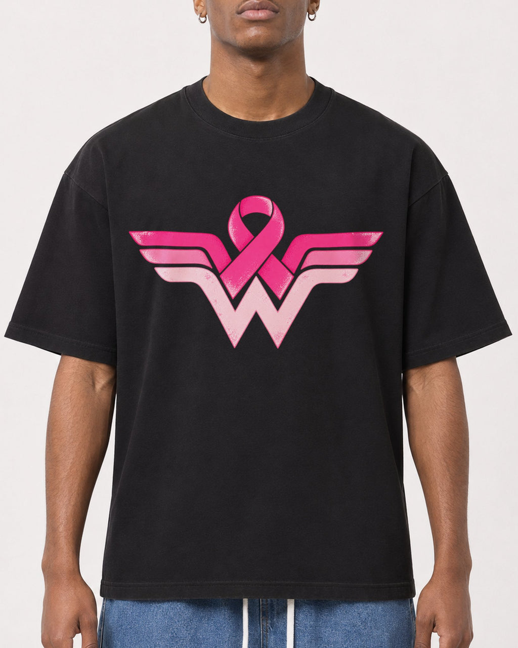 Mockup Boxy Heavyweight Tee Black male close-up 15