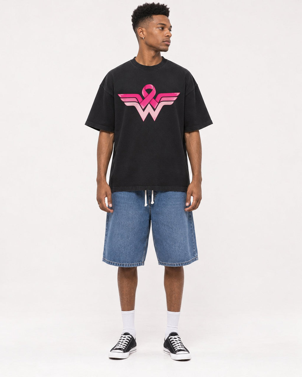 Mockup Boxy Heavyweight Tee Black male full-body 15