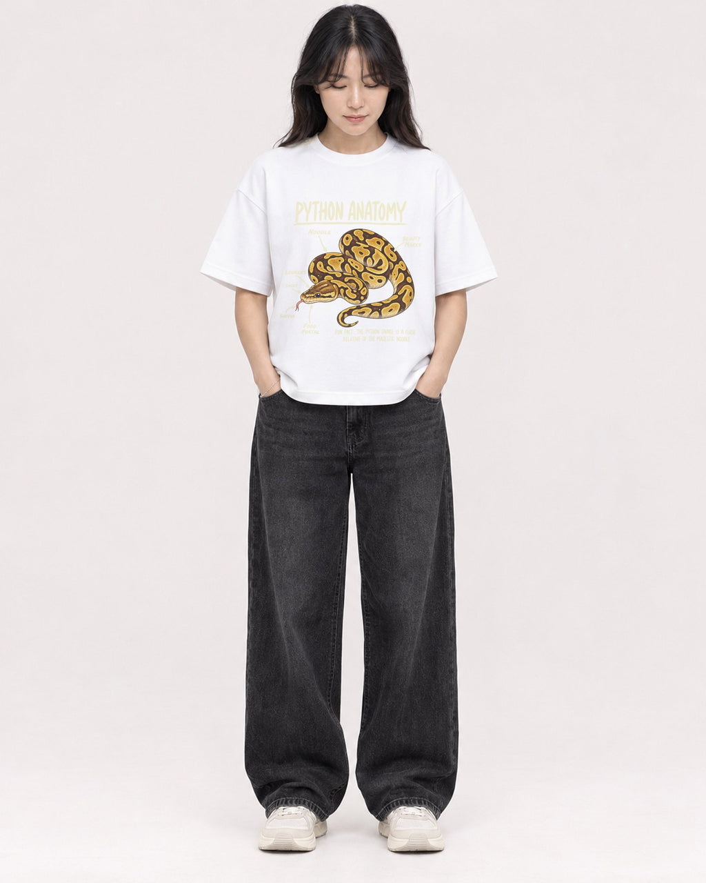 Mockup Boxy Heavyweight Tee White female full-body 13