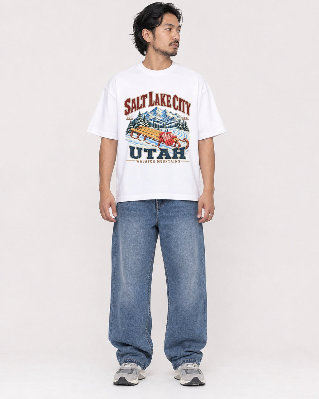 Mockup Boxy Heavyweight Tee White male full-body 22