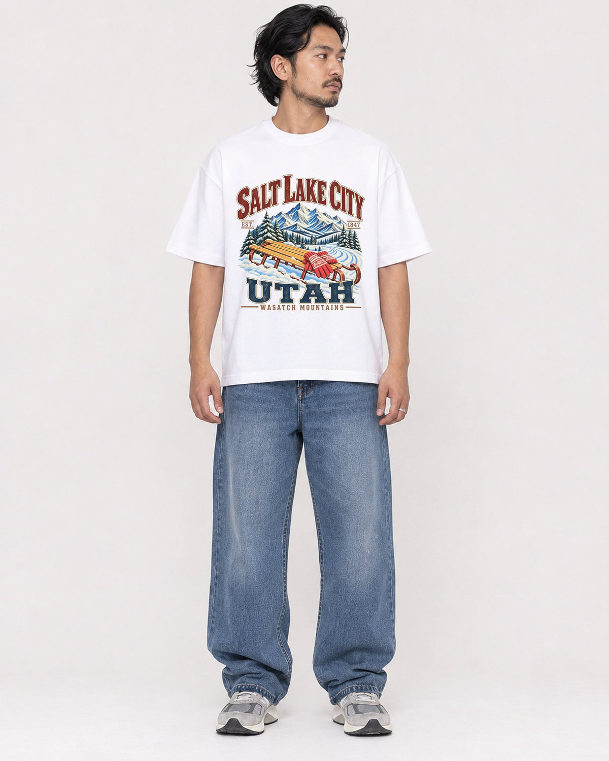 Mockup Boxy Heavyweight Tee White male full-body 22