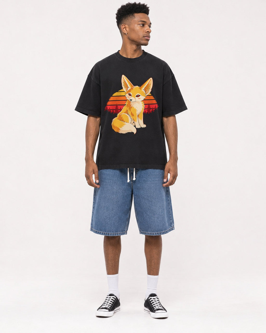 Mockup Boxy Heavyweight Tee Black male full-body 15