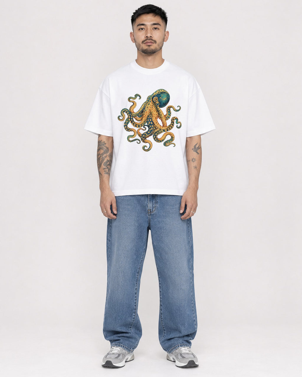 Mockup Boxy Heavyweight Tee White male full-body 12