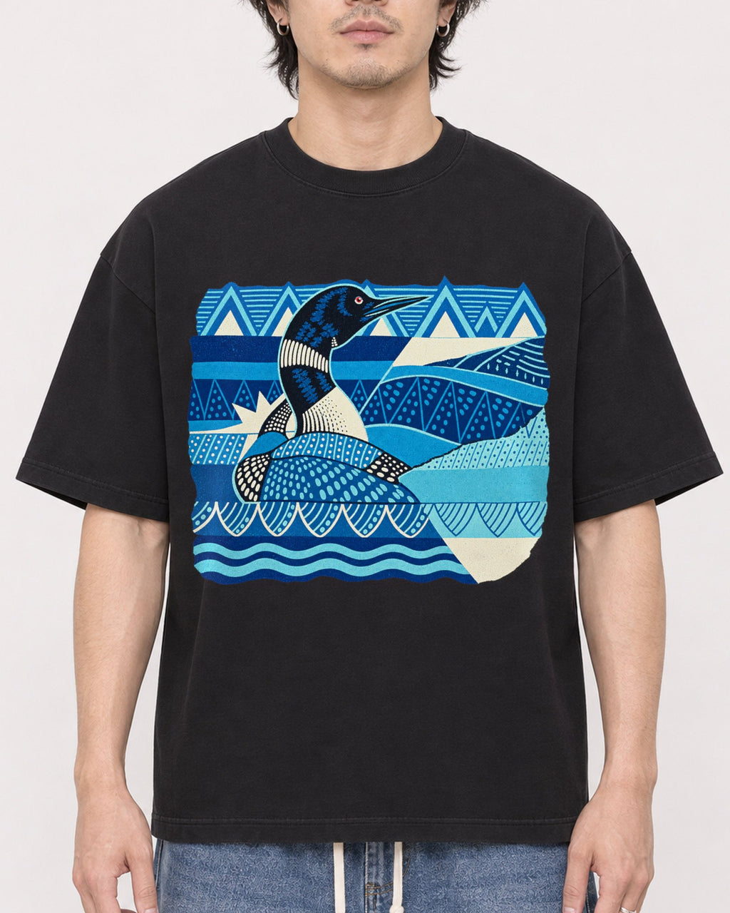 Mockup Boxy Heavyweight Tee Black male close-up 03