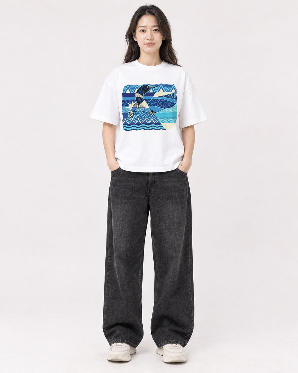 Mockup Boxy Heavyweight Tee White female full-body 03