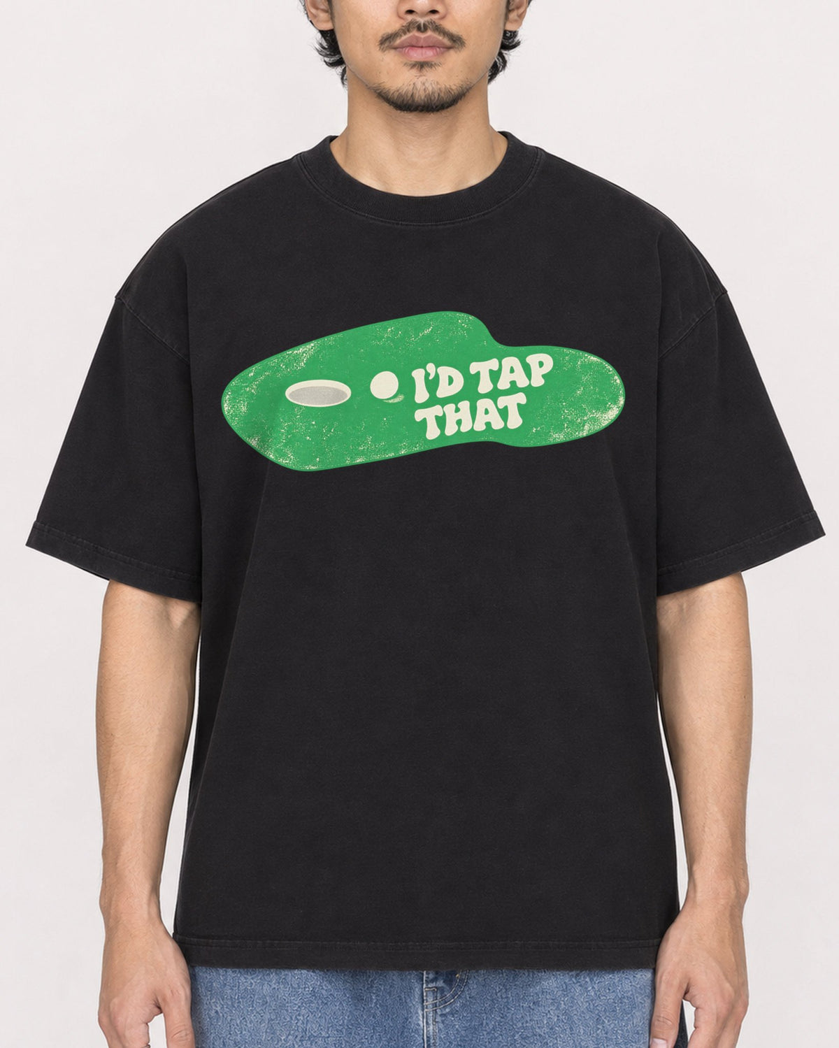 Mockup Boxy Heavyweight Tee Black male close-up 02