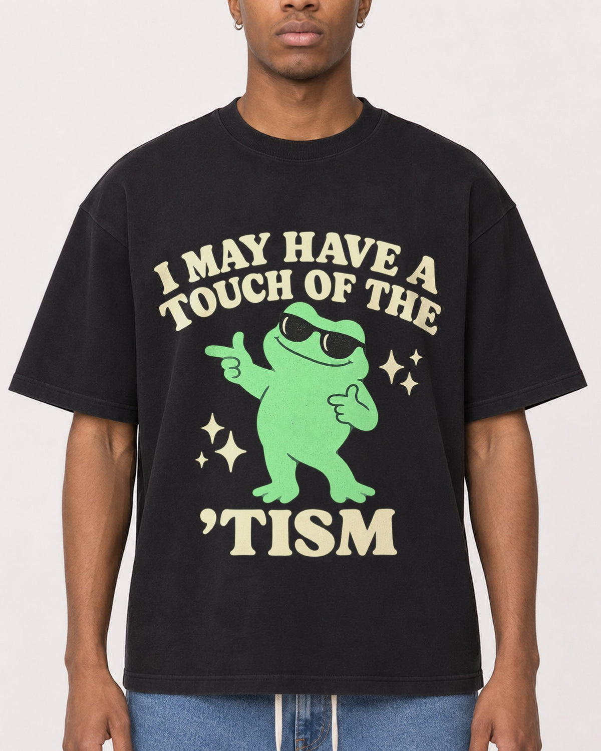 Mockup Boxy Heavyweight Tee Black male close-up 35