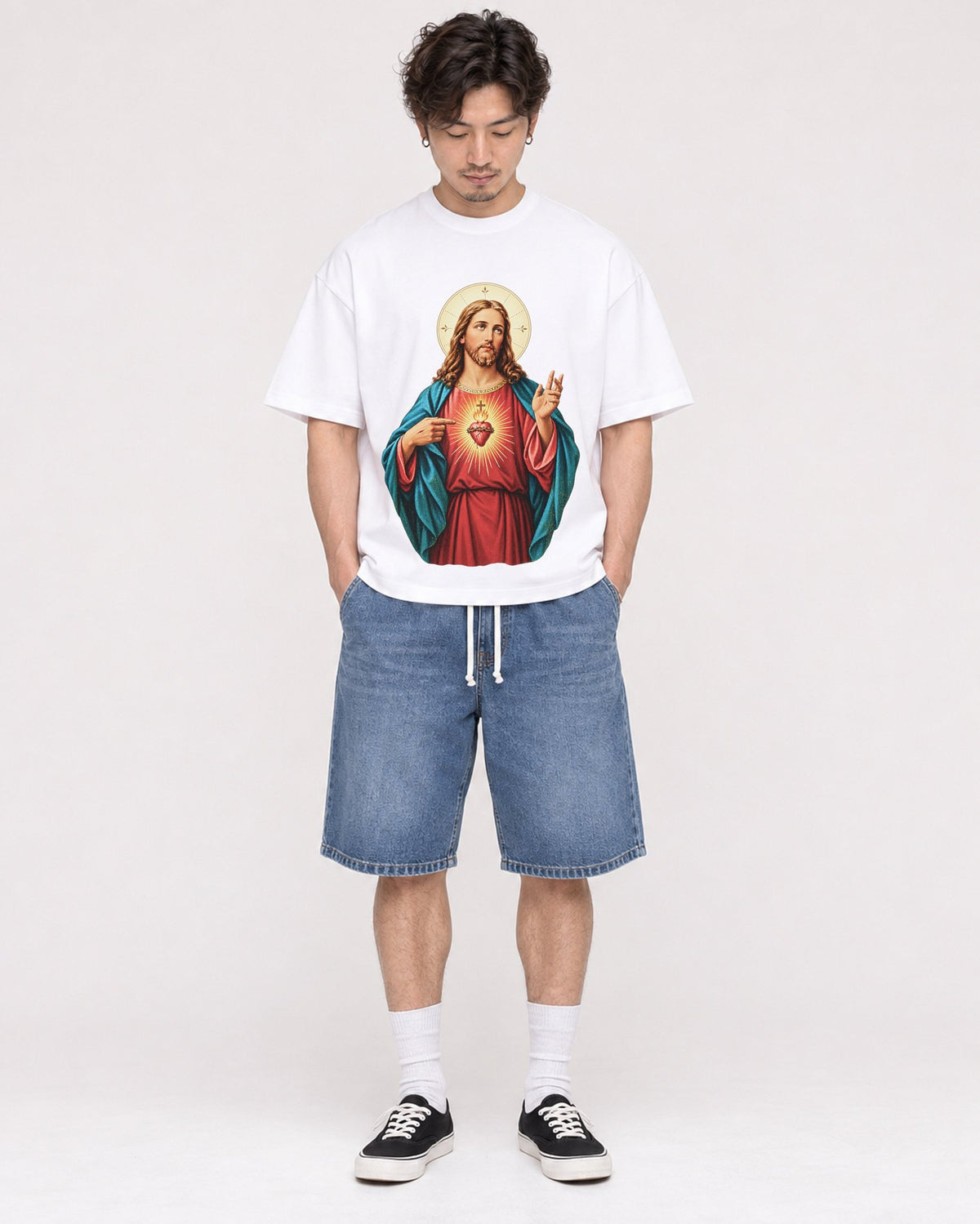 Mockup Boxy Heavyweight Tee White male full-body 03