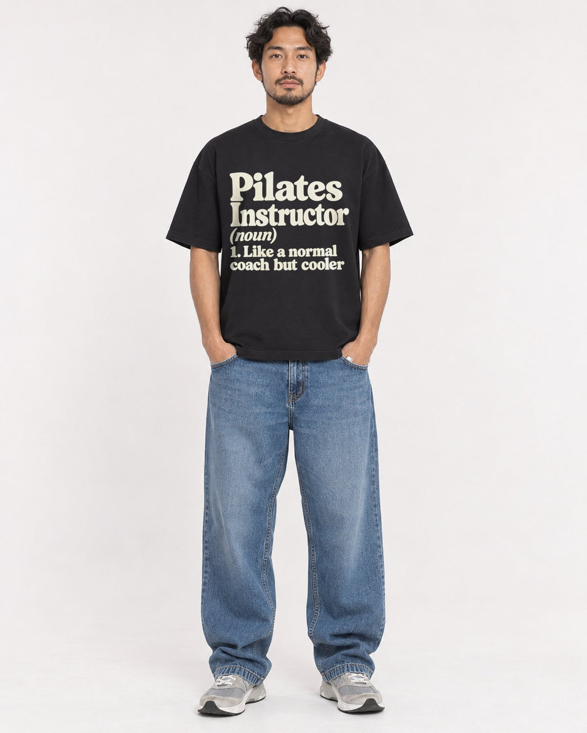Mockup Boxy Heavyweight Tee Black male full-body 02