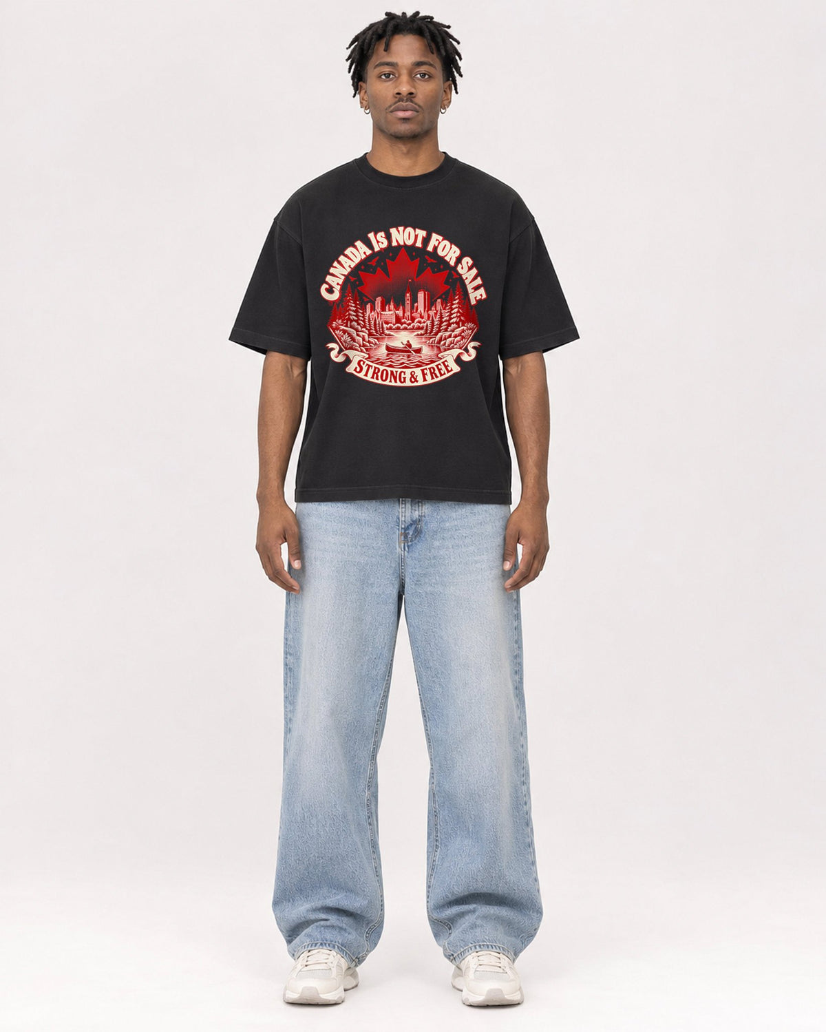 Mockup Boxy Heavyweight Tee Black male full-body 05