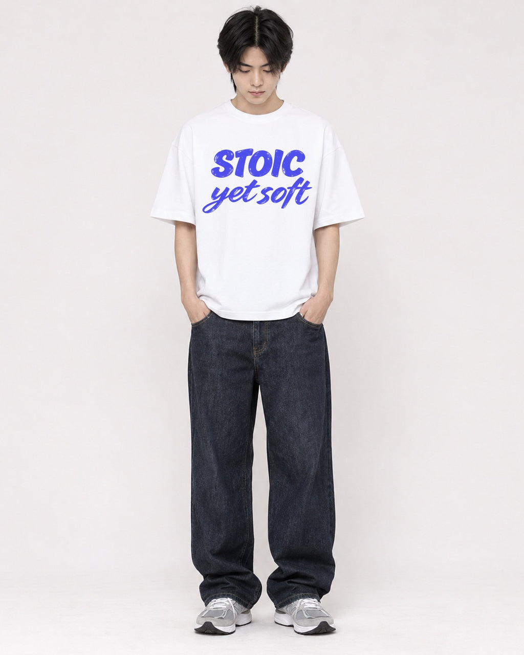 Mockup Boxy Heavyweight Tee White male full-body 11