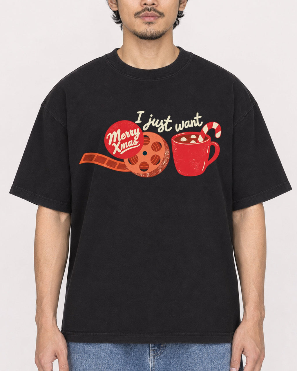 Mockup Boxy Heavyweight Tee Black male close-up 02