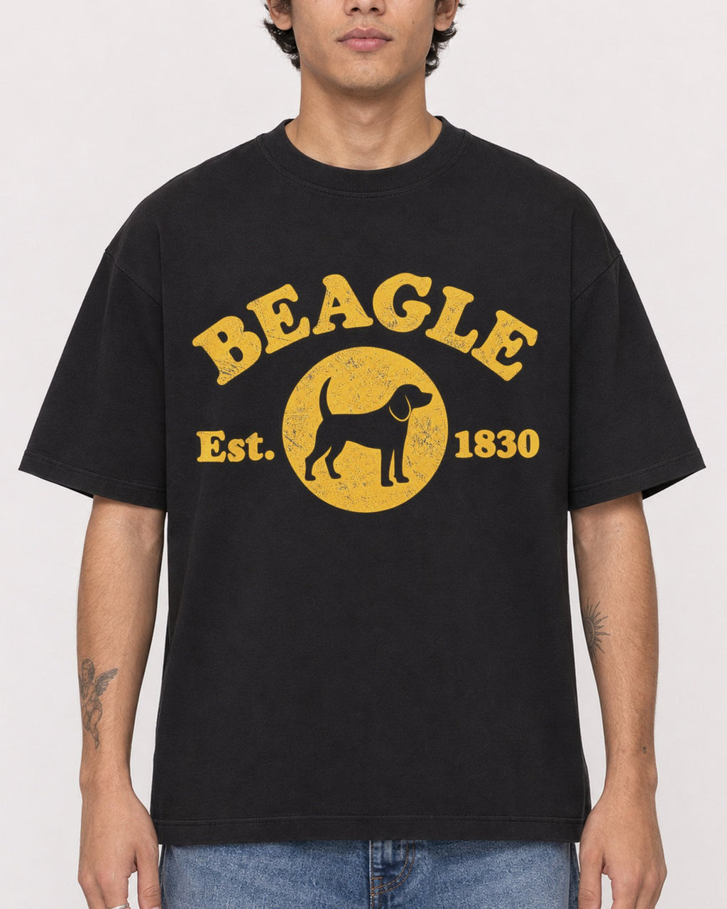 Mockup Boxy Heavyweight Tee Black male close-up 06