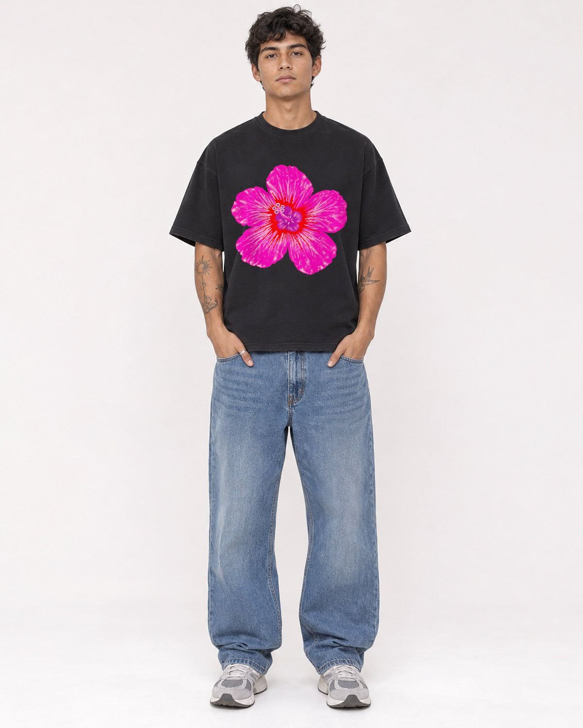 Mockup Boxy Heavyweight Tee Black male full-body 06
