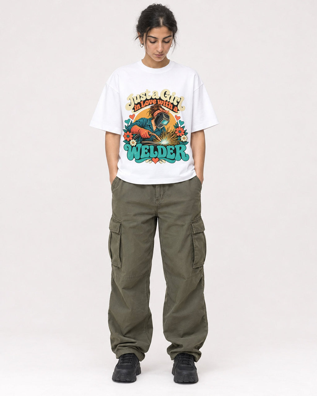 Mockup Boxy Heavyweight Tee White female full-body 17