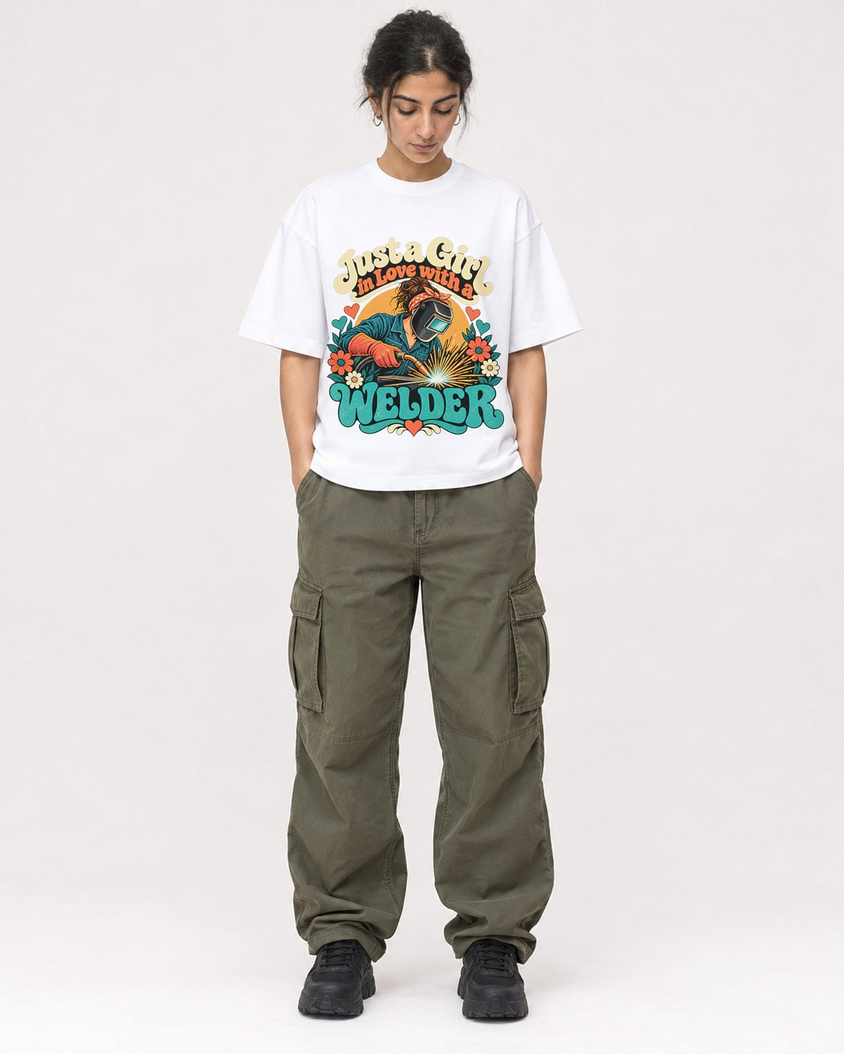 Mockup Boxy Heavyweight Tee White female full-body 17