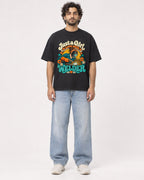 Mockup Boxy Heavyweight Tee Black male full-body 17