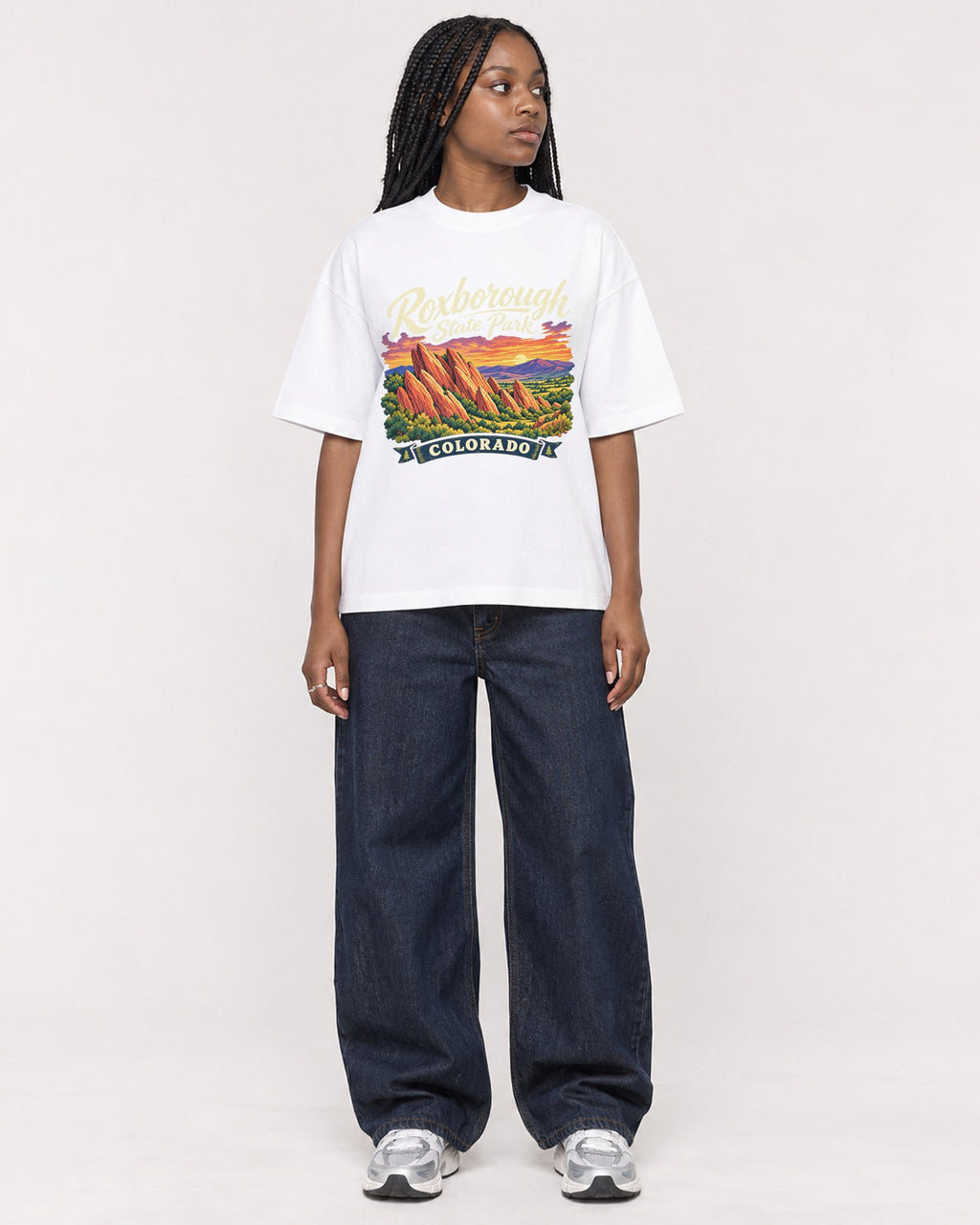Mockup Boxy Heavyweight Tee White female full-body 04
