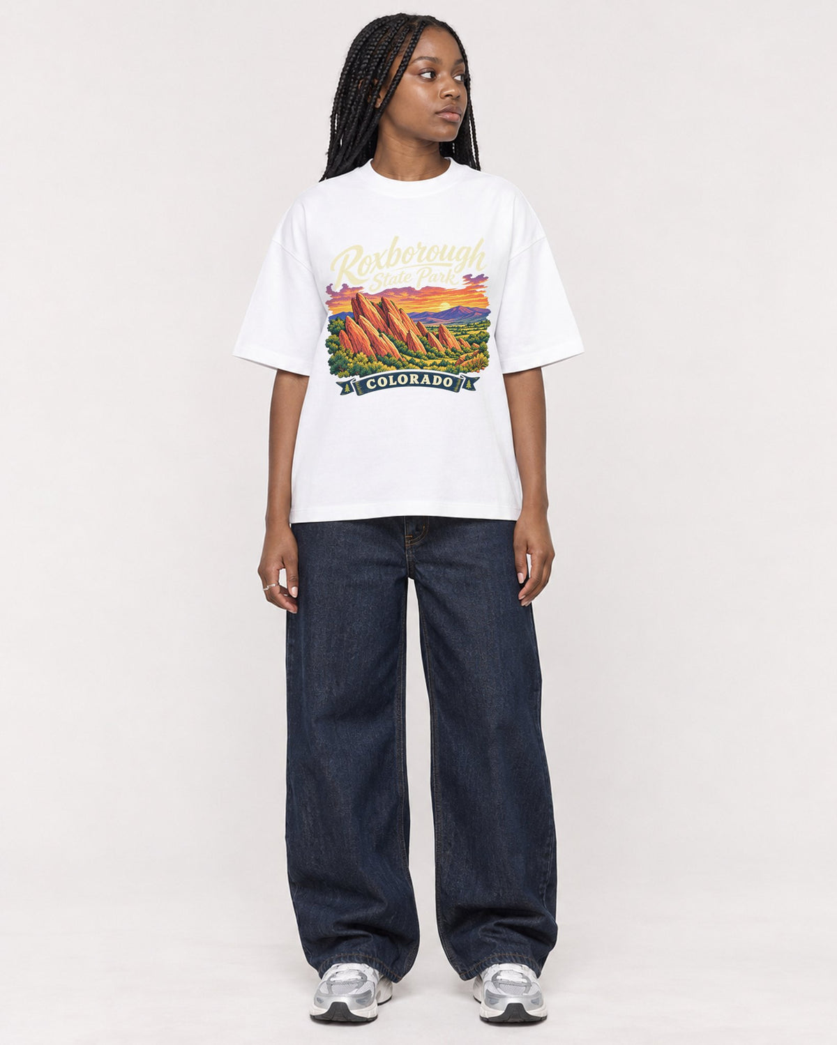 Mockup Boxy Heavyweight Tee White female full-body 04