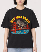 Mockup Boxy Heavyweight Tee Black female close-up 11