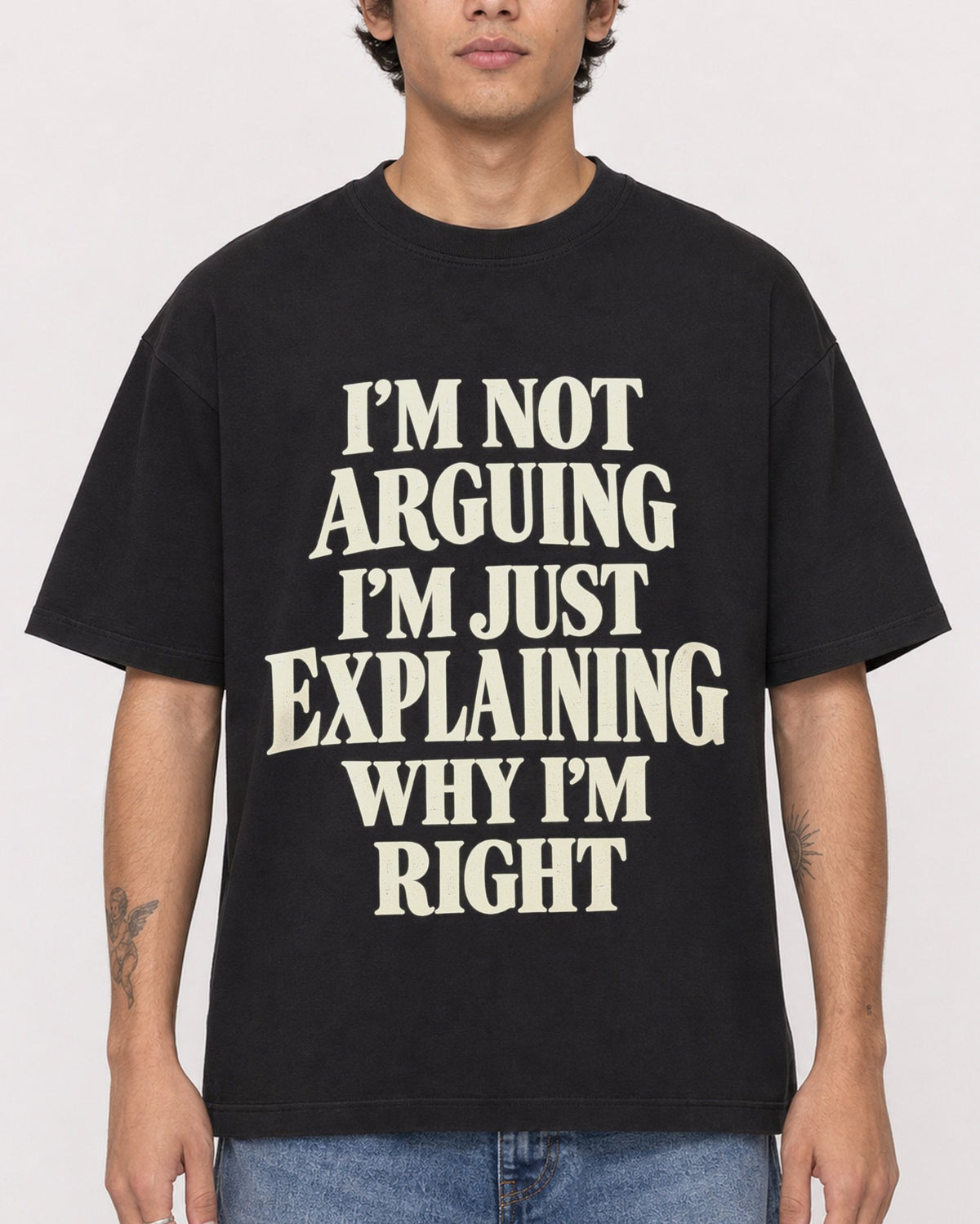 Mockup Boxy Heavyweight Tee Black male close-up 06