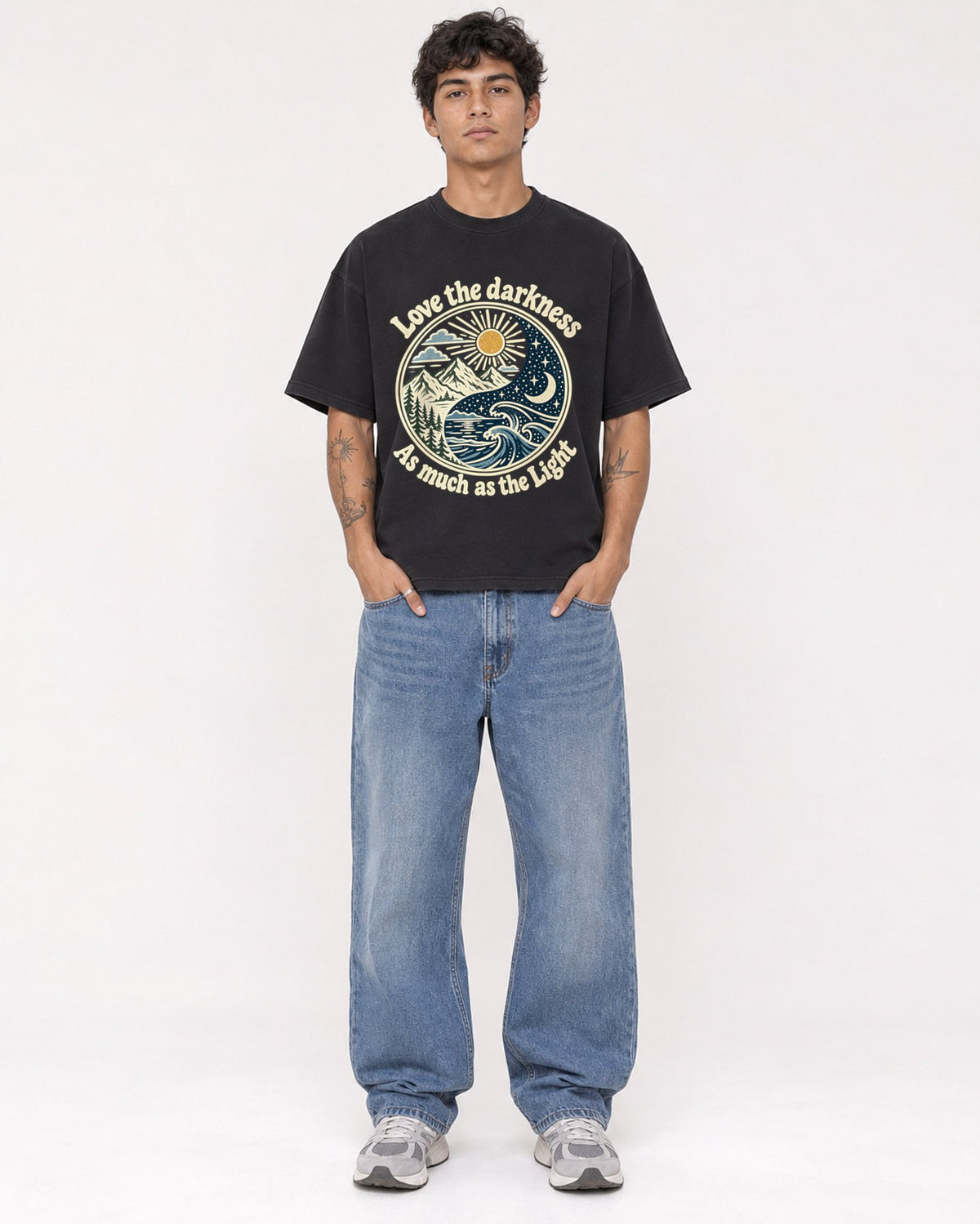 Mockup Boxy Heavyweight Tee Black male full-body 06