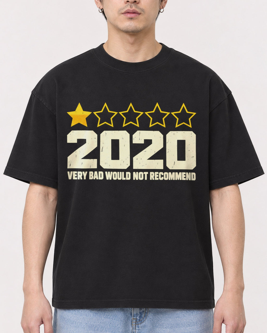 Mockup Boxy Heavyweight Tee Black male close-up 13