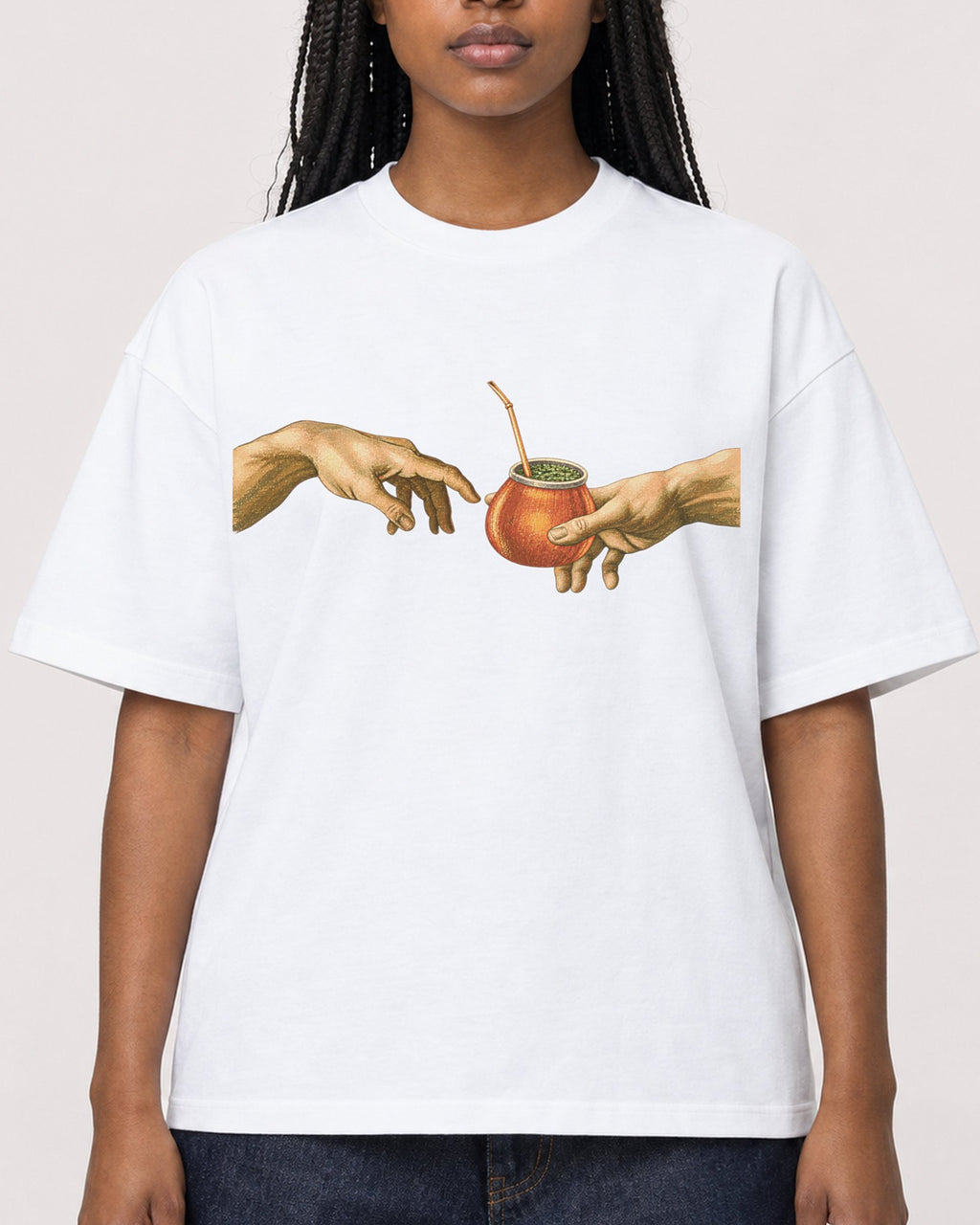 Mockup Boxy Heavyweight Tee White female close-up 04