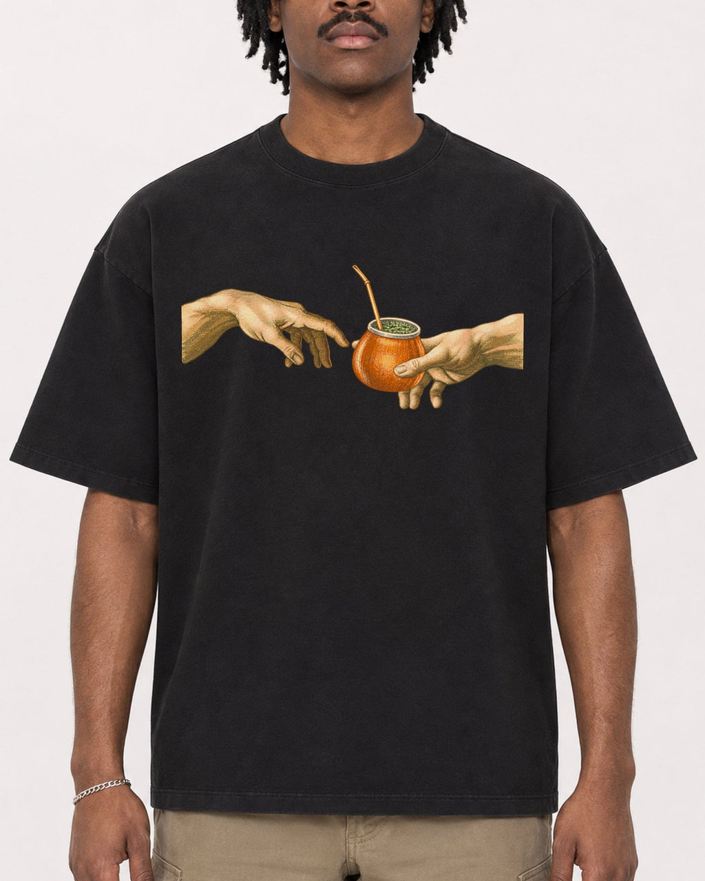 Mockup Boxy Heavyweight Tee Black male close-up 04