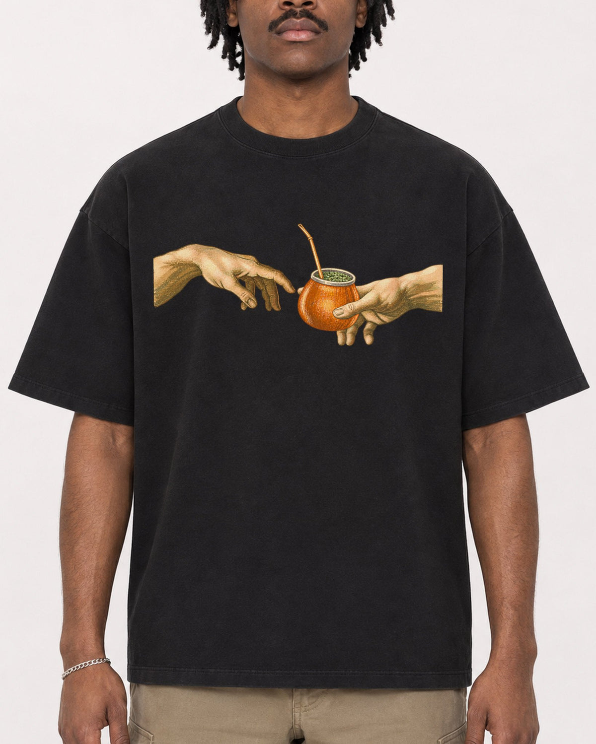 Mockup Boxy Heavyweight Tee Black male close-up 04