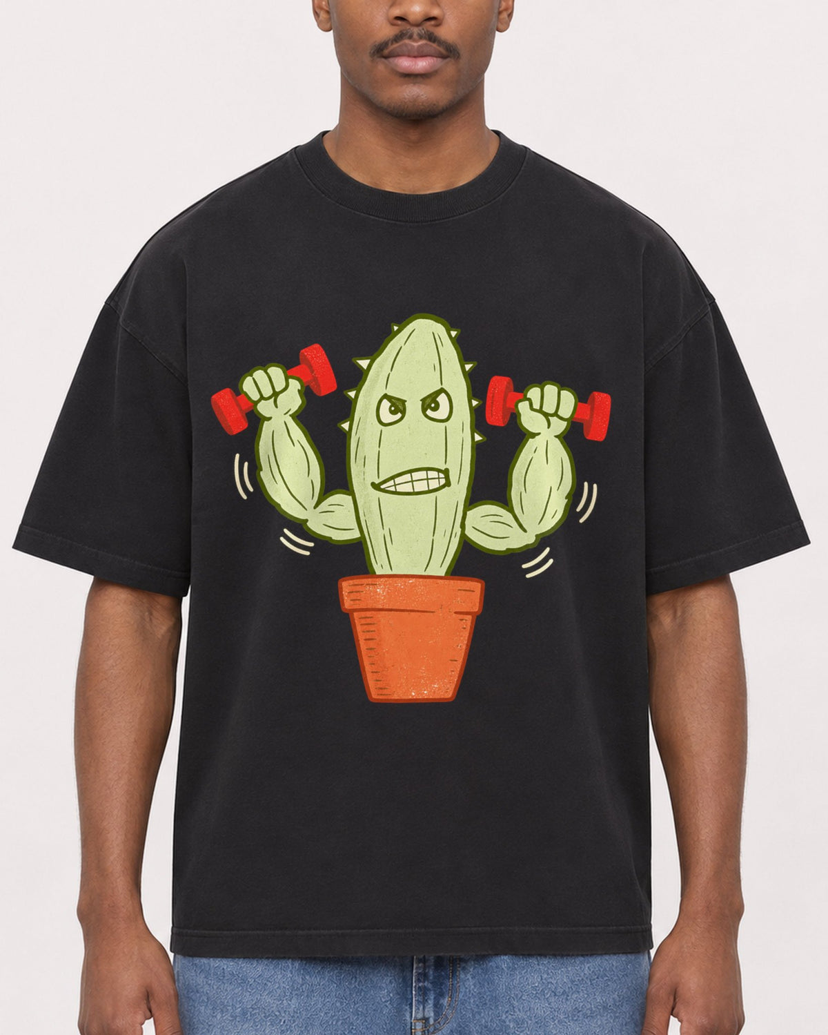 Mockup Boxy Heavyweight Tee Black male close-up 14