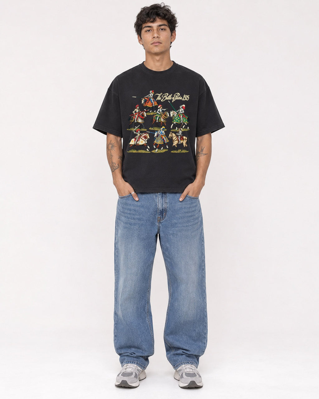 Mockup Boxy Heavyweight Tee Black male full-body 06