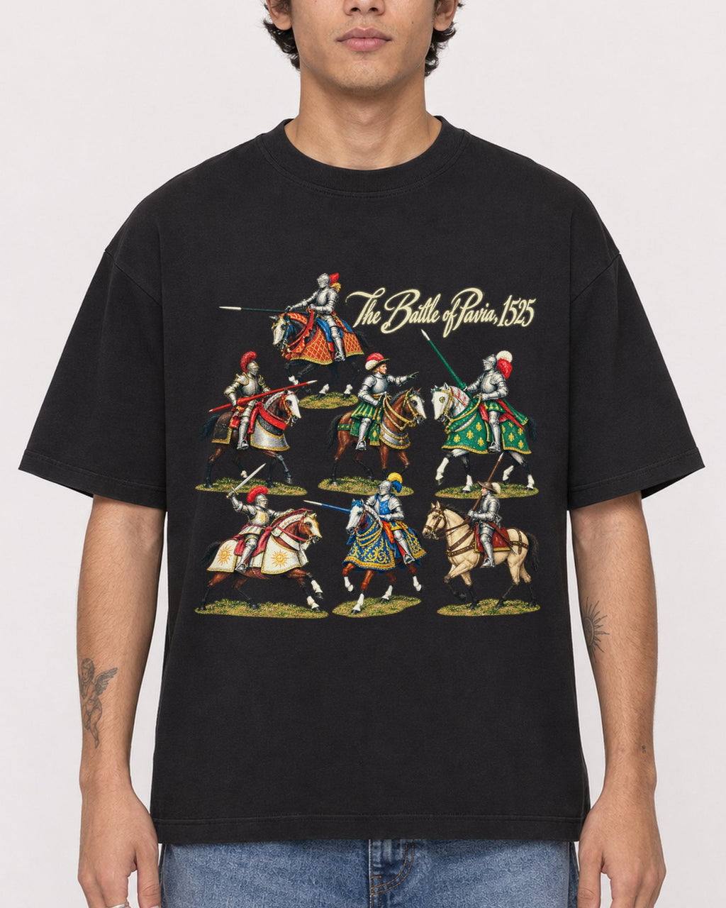Mockup Boxy Heavyweight Tee Black male close-up 06
