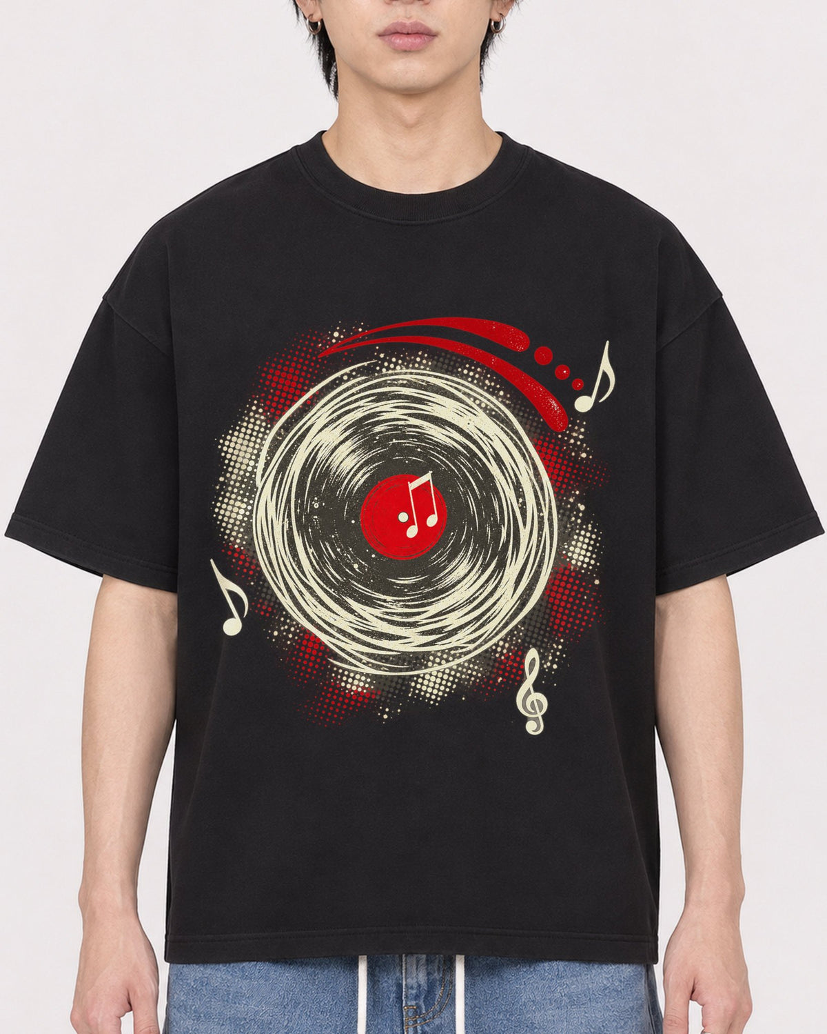 Mockup Boxy Heavyweight Tee Black male close-up 11