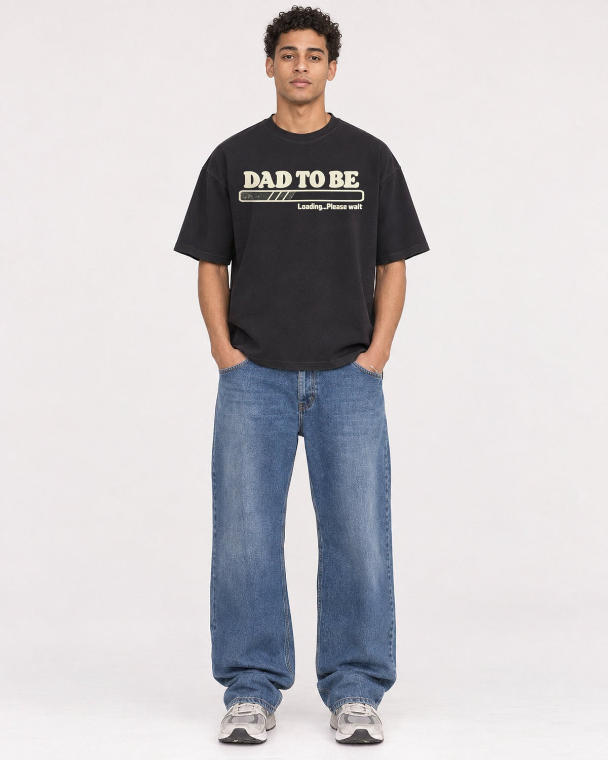 Mockup Boxy Heavyweight Tee Black male full-body 10