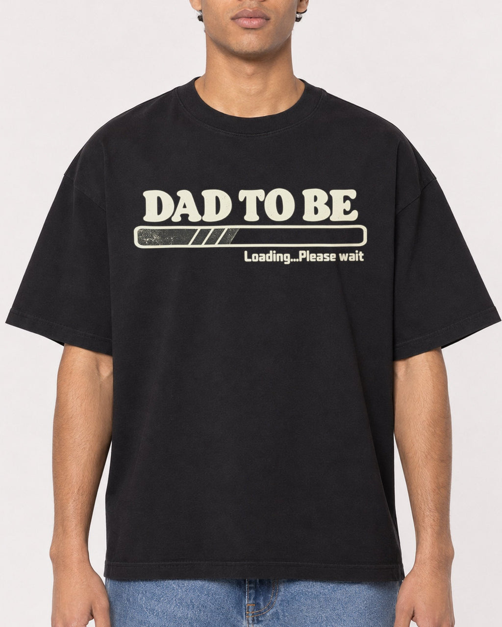 Mockup Boxy Heavyweight Tee Black male close-up 10