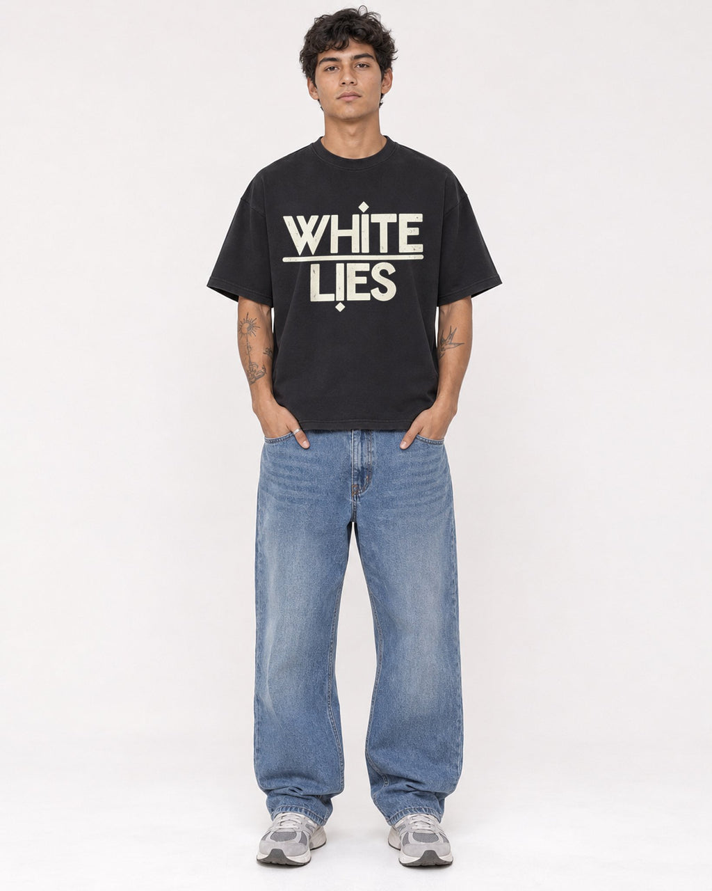 Mockup Boxy Heavyweight Tee Black male full-body 06