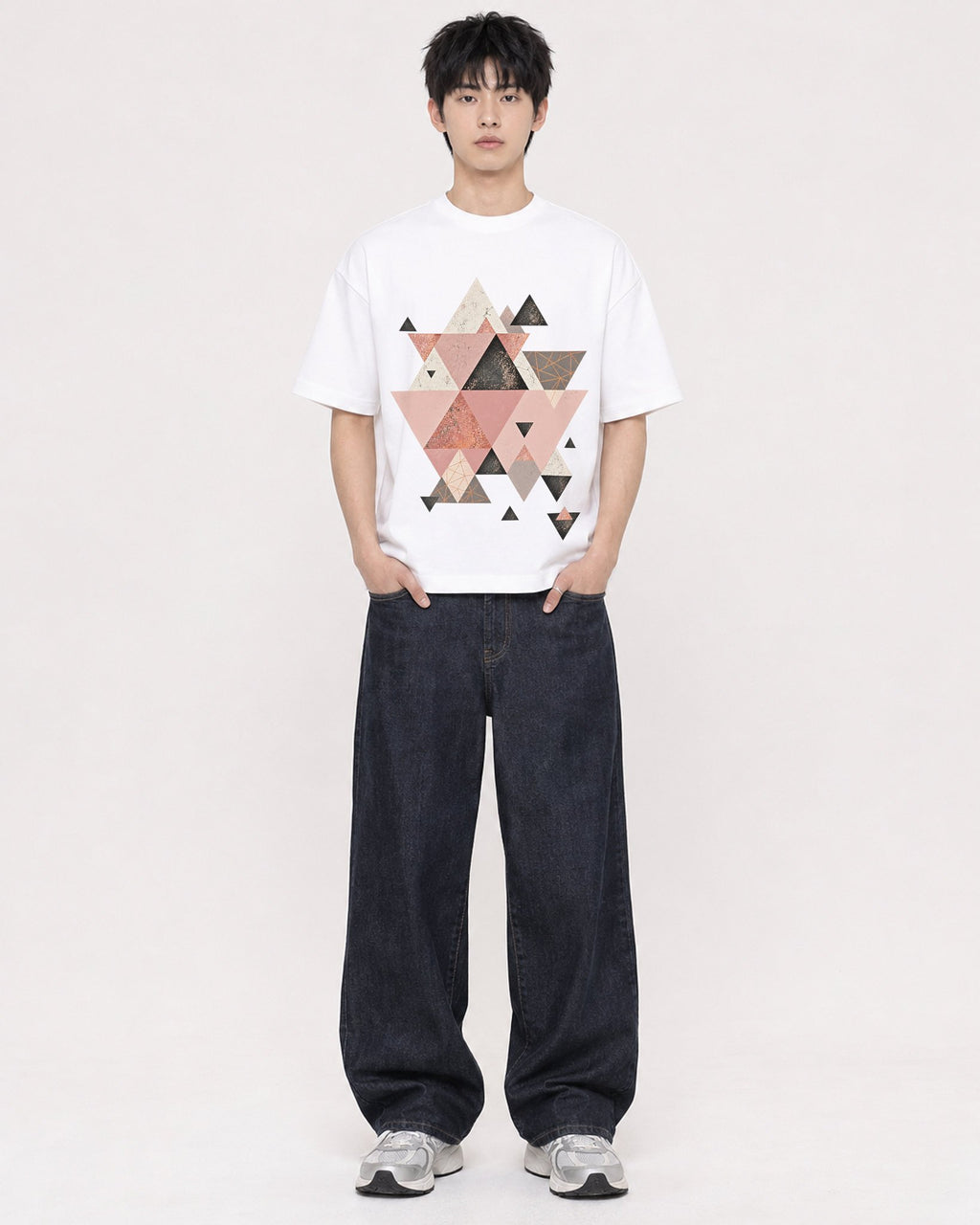 Mockup Boxy Heavyweight Tee White male full-body 01