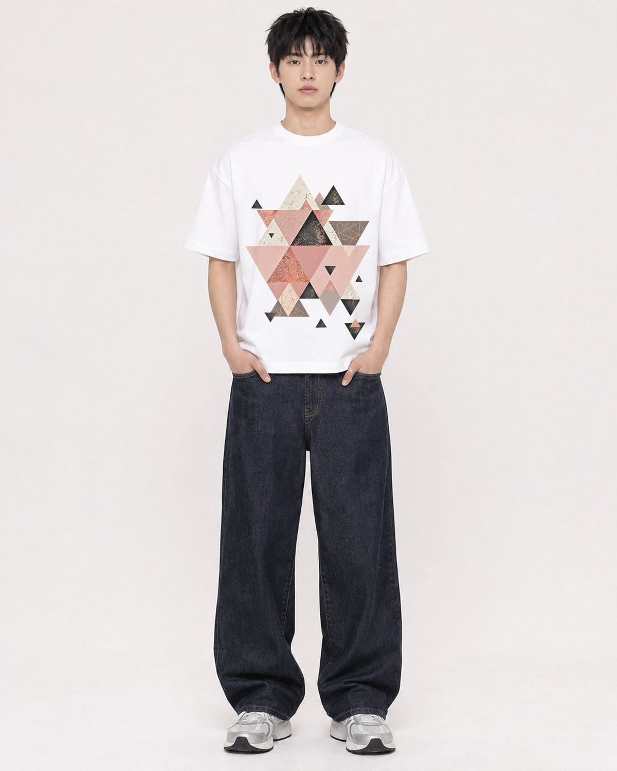 Mockup Boxy Heavyweight Tee White male full-body 01