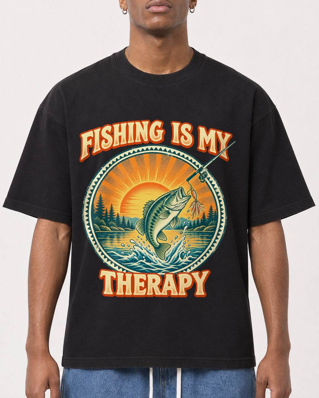 Mockup Boxy Heavyweight Tee Black male close-up 15