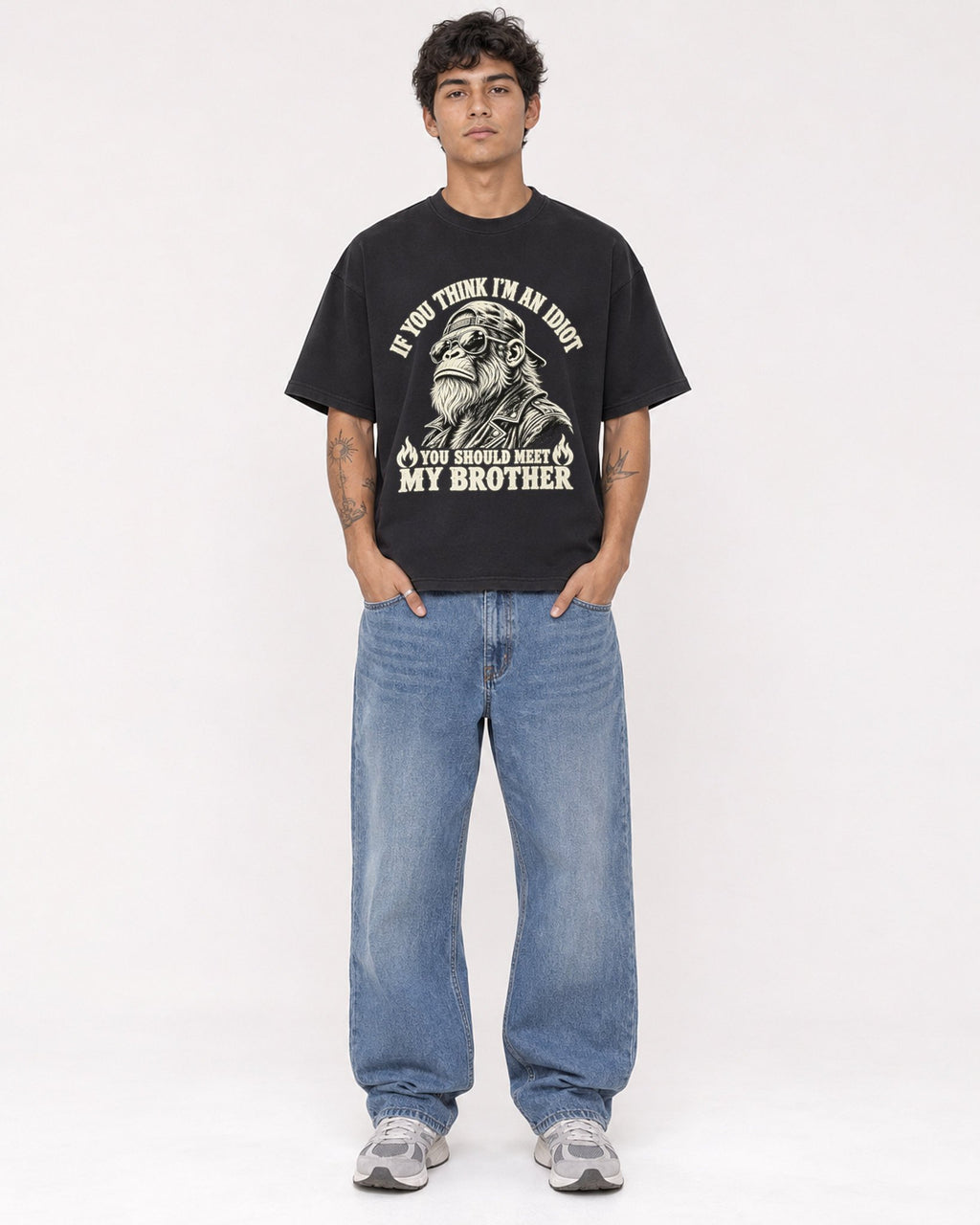 Mockup Boxy Heavyweight Tee Black male full-body 06