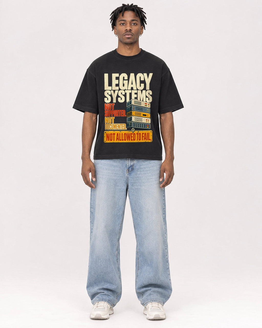 Mockup Boxy Heavyweight Tee Black male full-body 05