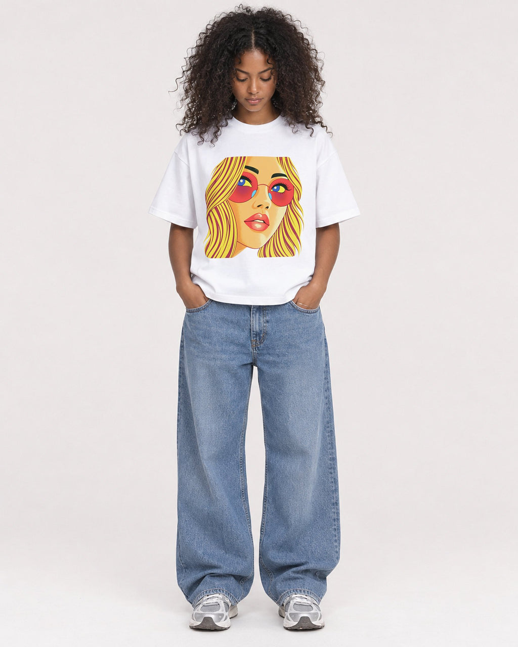 Mockup Boxy Heavyweight Tee White female full-body 05