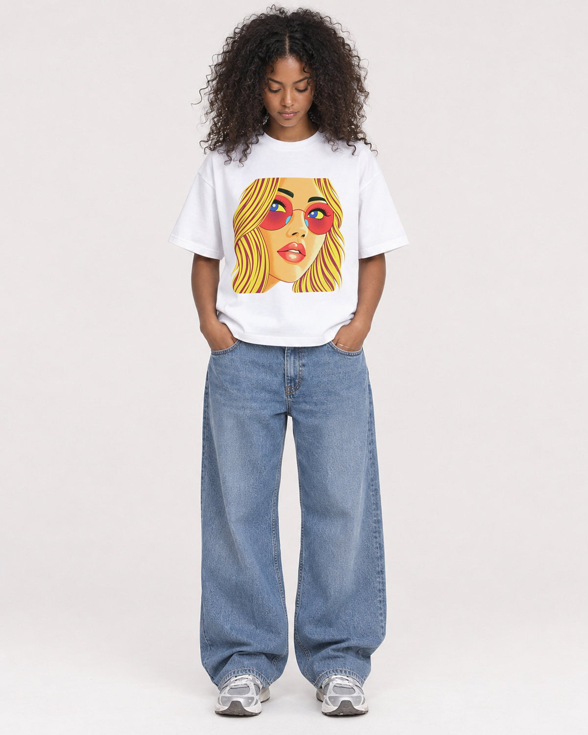 Mockup Boxy Heavyweight Tee White female full-body 05
