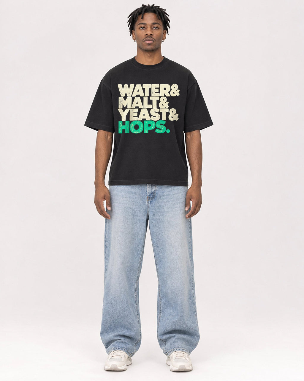 Mockup Boxy Heavyweight Tee Black male full-body 05