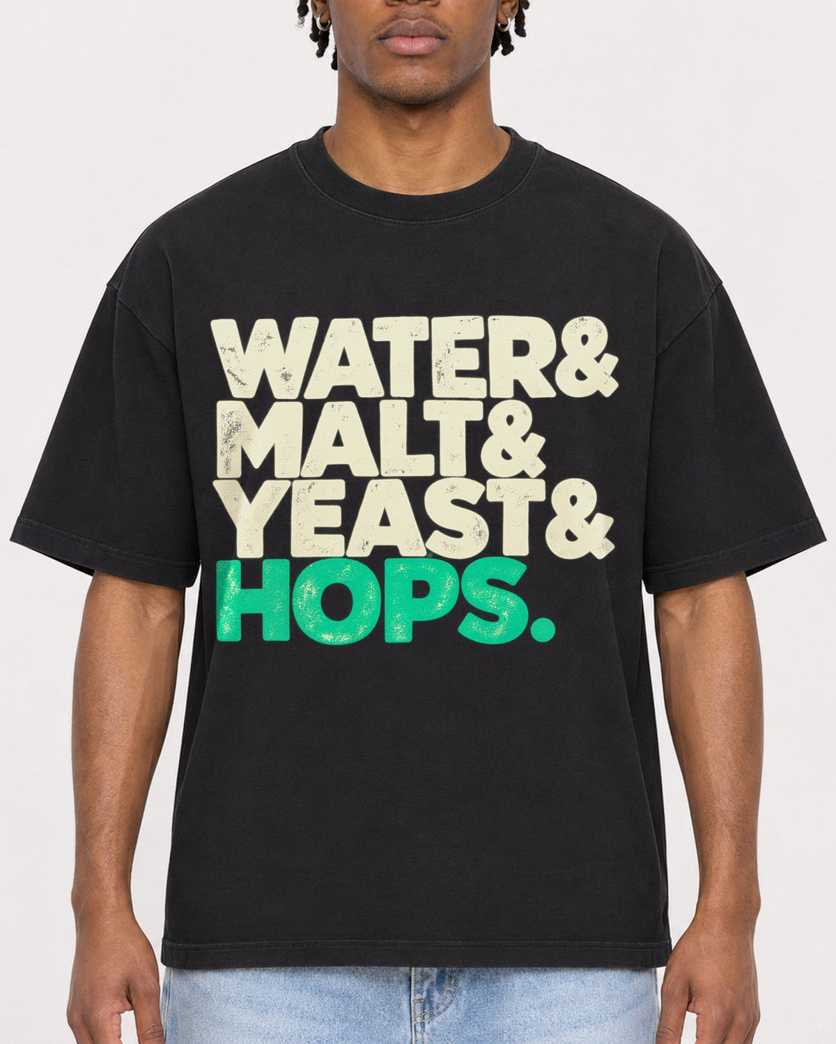 Mockup Boxy Heavyweight Tee Black male close-up 05