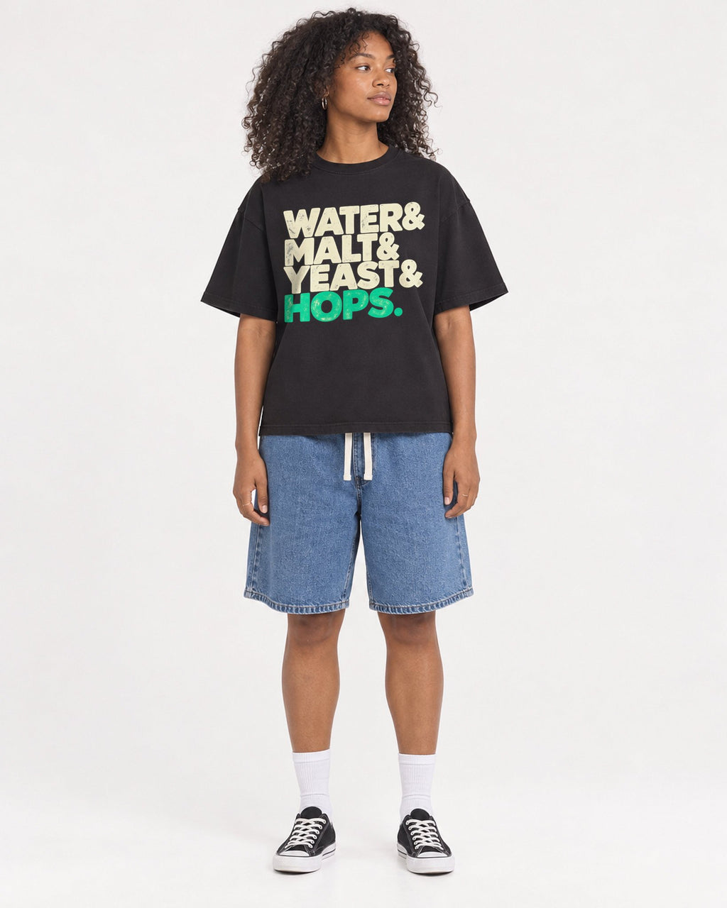 Mockup Boxy Heavyweight Tee Black female full-body 05