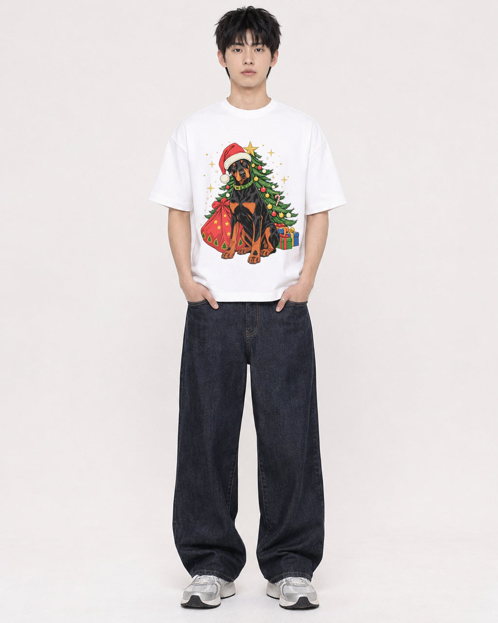 Mockup Boxy Heavyweight Tee White male full-body 01