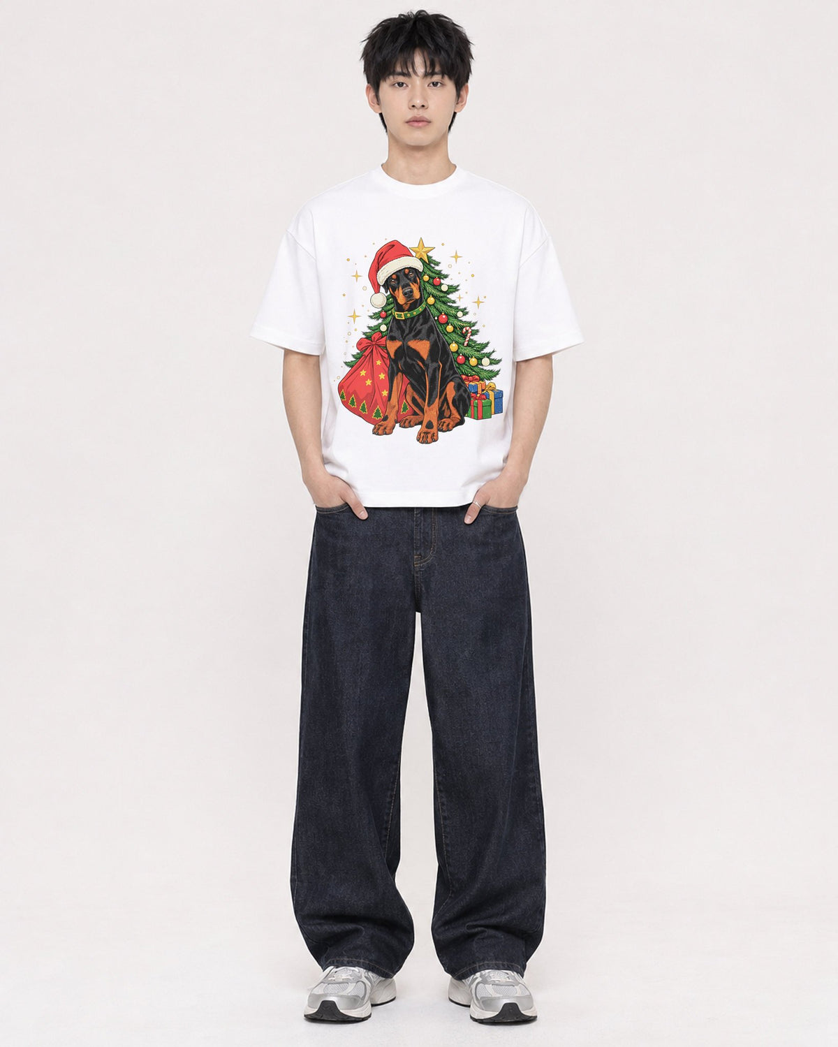 Mockup Boxy Heavyweight Tee White male full-body 01