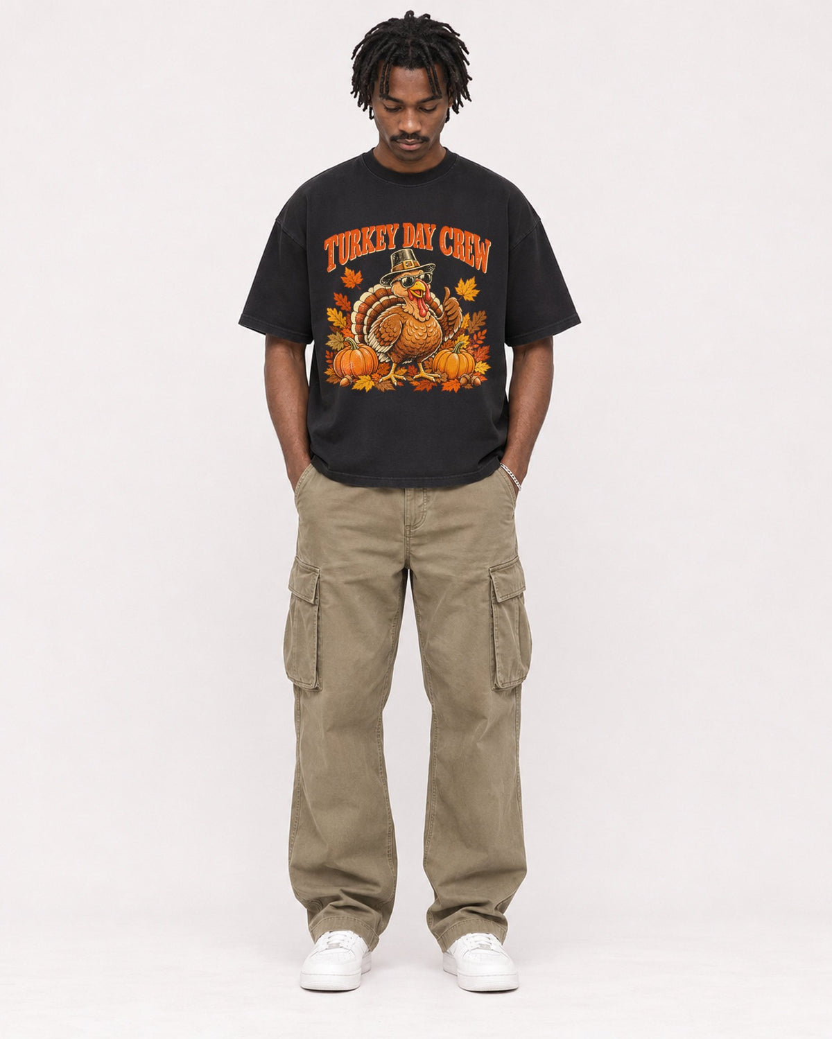 Mockup Boxy Heavyweight Tee Black male full-body 04